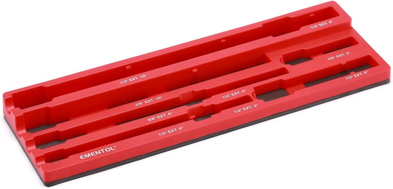 EMENTOL 9PCS Magnetic Extension Bar Holder, Red, 1/4", 3/8" and 1/2" Drive, Magnetic Ext. bars Organizer - Image 1